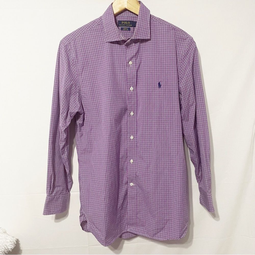 16 32/33 Polo Ralph Lauren Pony Logo Purple Plaid Long Sleeve Shirt